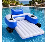 Motorized Pool Floatie for Adults, Rechargeable Inflatable Pool Lounger with 360° Control, Single/Dual Propeller, Backrest, Cup Holder, Foldable Electric Pool Float for Lake B