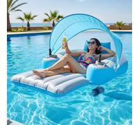 Motorized Pool Lounger, Motorized Pool Float with Detachable Sun Canopy, 360-Degree Rotatable Electric Propeller, Heavy Duty PVC Floating Pool Raft for Pools, Lakes and Pool Parties, Max 300LBS