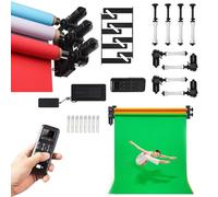 Motorized Roller Background Support System Kit, Electric Wall Ceiling Mount Backdrop Holder with Remote Control, 2/3/4/6 Rollers Floor-standing Background Stand for Photo Studio(4 Roller)
