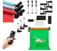 Motorized Roller Background Support System Kit, Electric Wall Ceiling Mount Backdrop Holder with Remote Control, 2/3/4/6 Rollers Floor-standing Background Stand for Photo Studio(3 Roller)