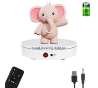 Motorized Rotating Display Stand, Rechargeable 360 Degree Electric Rotating Turntable for Photography Products Display, Live Video Show, Remote Control Angle Speed, White 11.8inch 110Lbs Load
