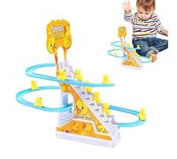 Motorized Toy Coaster Track - Duck Racing Stair Climb Game, 120 Piece Construction With Compact Foldable Design, Endless Loop Action Feature | Educational Building Engineering Set For Children