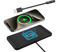MotorMinds Wireless Car Charger, 5/7.5/10W Fast Charging Mat Non-Slip Car Wireless Charging for Mobile Phones, Headphones, etc. (USB 30cm)