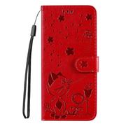Motorola Edge 50 Neo Case, Shockproof Premium PU Leather Bee Shock-Absorption Notebook Wallet Phone Cases with Magnetic Kickstand Card Holders Flip Protective Cover for Motorola Edge 50 Neo red