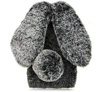 Motorola Moto G31/G41 Fluffy Bunny Phone Case - Soft Rabbit Fur Back Skin With Cute Ears Cover for Girls - Grey