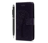 Motorola Moto G54 Case Wallet Premium Flip Phone Case Shockproof PU Leather Owl Tree Embossed Magnet Cover for Motorola Moto G54 with Kickstand Card Holder & 1 Touch Pen, Dark Purple