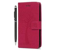 Motorola Moto G54 Case Wallet Premium Flip Phone Case Shockproof PU Leather Owl Tree Embossed Magnet Cover for Motorola Moto G54 with Kickstand Card Holder & 1 Touch Pen, Rosy