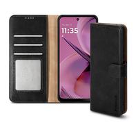(Motorola Moto G55, Black) For Motorola Moto G55 Leather Book Flip Wallet Case