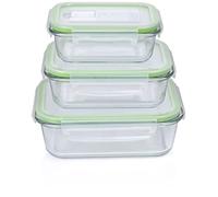 Motorola Nursery alpina Food Storage Containers with Lids - Glass - 6-Piece - Glass Container - Storage Box - Microwave, Freezer, Over and Dishwasher Safe - 370, 640 and 1050 ml, Green