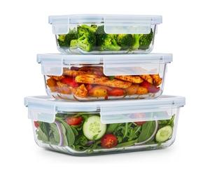 Motorola Nursery alpina Food Storage Containers with Lids - Glass - 6-Piece - Glass Container - Storage Box - Microwave, Freezer, Over and Dishwasher Safe - 370, 640 and 1050 ml, Green