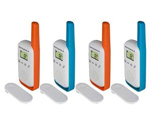 Motorola Solution T42 Quad Talkabout PMR446 2-Way Walkie Talkie Portable Radio’s (One Pack of 4), Blue and Orange