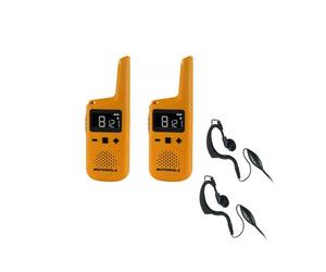 Motorola T72 Twin Pack with 2 Hands-free kits Robust, license-free radio with IP54 protection against dust and water splashes.