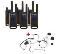 Motorola T82 Extreme Six Pack + Closed Face Helmet Mics Licence-free, IPX4 and robust two-way radios, with accessories and carry case