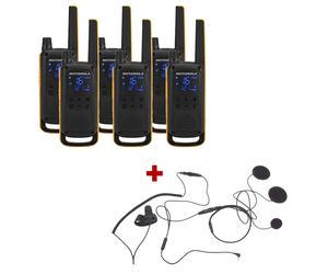 Motorola T82 Extreme Six Pack + Closed Face Helmet Mics Licence-free, IPX4 and robust two-way radios, with accessories and carry case