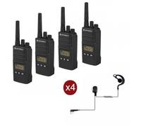 Motorola XT460 Quad-Pack with G-Shaped Earpiece & Carrying Case 4-pack robust license free walkie talkie with IP55-classification with 4 headsets and