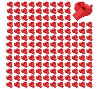 Mototo 144 PCS Plastic Red Whistle for Coach with Lanyard Loud Crisp Sound Sports Referee Whistle Multicolor Bulk for Adults Coaches Referees Teachers Officials Polices, Red