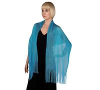 Mototrendz® Sparkly Turquoise Silver Lurex Scarf with Fringe Women's Metallic Net Shawl Evening Wrap Mesh Shimmer Pashmina Wedding Bridesmaid Wrap Formal Dresses Cover-Up for Parties,Prom(Turquoise)