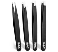 MotoX Eyebrow Tweezers Stainless Steel Professional Precision Tweezers for facial hair women & men (4 Pack Black)