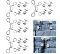 Motrijuka Adjustable Waist Buckle Extender with Reusable Jean Buttons for Loose Pants - Silver (4 Sets Included)