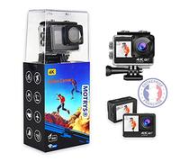 MOTRYS® Sports Action Camera 4K/60FPS/24MP Waterproof 30M Dual Screen Front and Rear with Stabiliser 2x Battery 1350mAh LCD Screen 170 Degree Wide Angle EIS
