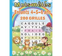 Mots mélés enfants 4-5-6 ans: 3 niveaux de difficulté | 200 grilles | Gros Caractères | Avec Solutions. Grand Format A4. Idée Cadeau Original.