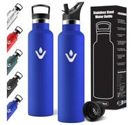 Motswedi 1 Litre Thermal Water Bottle with 2 Caps, Drinking Bottle with Straw, Double Walled, Thermal Bottle, Leak-Proof, Water Bottle for Sports, Camping, Gym, Royal Blue