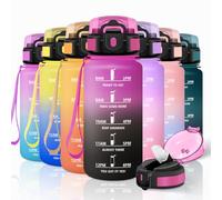 Motswedi Children's Water Bottle, 500 ml, BPA-Free, Water Bottle with Straw, with Time Marking, Leak-Proof, Water Bottle for School, Sports, Outdoor, Yoga, Fitness, Purple Red & Black