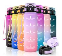 Motswedi Children's Water Bottle, 500 ml, BPA-Free, Water Bottle with Straw, with Time Marking, Leak-Proof, Water Bottle for School, Sports, Outdoor, Yoga, Fitness, Light Purple & Light Pink