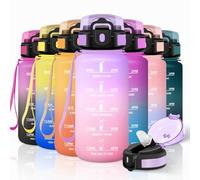 Motswedi Children's Water Bottle, 500 ml, BPA-Free, Water Bottle with Straw, with Time Marking, Leak-Proof, Water Bottle for School, Sports, Outdoor, Yoga, Fitness, Light Purple & Light Pink