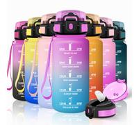Motswedi Children's Water Bottle, 500 ml, BPA-Free, Water Bottle with Straw, with Time Marking, Leak-Proof, Water Bottle for School, Sports, Outdoor, Yoga, Fitness, Rose Red & Cyan