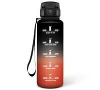 Motswedi Drinking Bottle 1500 ml, Leak-Proof, BPA-Free, Motivational with Time Marking, Drinking Bottle with Straw, Matte Black & Red
