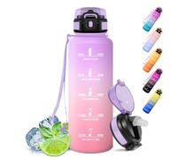 Motswedi Sports Water Bottle, 1.5 Litre, BPA-Free, Water Bottle with Straw, with Time Marking, Drinking Bottles, Leak-Proof, Water Bottle for Sports, Outdoor, Yoga, Fitness, Light Purple & Light Pink