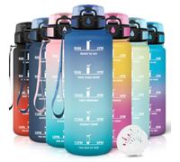 Motswedi Sports Water Bottle, 1500 ml, BPA-Free, Suitable for Carbonated Drinks, Leak-Proof, Water Bottle, with Time Stamp, Sports Bottle, for Bike, Yoga, Fitness, Blue Green