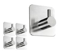 Motswedi Towel Holder Without Drilling, Set of 5, Stainless Steel Adhesive Hooks, Extra Strong, Self-Adhesive Hooks, for Hanging Towels, Bathrobes, Coats and Keys
