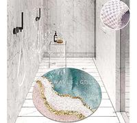 MOTT 50 60cm Round & Square Shower Mat, Antibacterial Loofah Bath Mat with Drain, Non-Slip PVC Mat, Gray & White