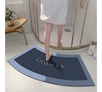 MOTT 50 Curved Shower Mat for Quadrant Shower Stall,Absorbent Diatom Mud Quick Drying Non-slip Bath Mat,Semi-Circular Bathroom Foot Mat for Round Showers, Dark Blue