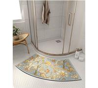 MOTT 50 Curved Shower Mat for Quadrant Shower Stall,Absorbent Diatom Mud Quick Drying Non-slip Bath Mat,Semi-Circular Bathroom Foot Mat for Round Showers, Flower a