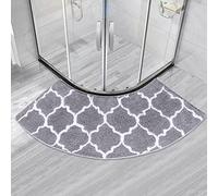 MOTT 50 Semi-Circular Bath Mat for Quadrant Shower Cubicle,Anti-Slip Bathroom Carpet Rugs Shower Mat,Fan-Shaped Foot Pads,Curved Shower Mat for Hotel, Grey Pattern, 45x143cm