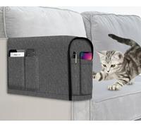 MOTTK 2 PCS Anti-Scratch Armchair Covers,Premium Linen Couch Arm Cover with Pockets for Phone TV Remote Control,Home Office Recliner Arm Protector (Light Grey)