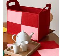 MOTTK Color block Felt Storage Basket,Collapsible Felt Storage Bin Large Capacity Box Organizer with Handles for Bedroom Laundry Home Office (Red+Pink)