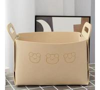 MOTTK Cute Bear Felt Storage Basket,Cube Storage Boxes with Handles,Foldable Laundry Baskets for Clothes Toys Books,Felt Laundry Hamper for Home (Beige3,S-18x13x11cm)