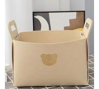 MOTTK Cute Bear Felt Storage Basket,Cube Storage Boxes with Handles,Foldable Laundry Baskets for Clothes Toys Books,Felt Laundry Hamper for Home (Beige1,L-38x24x23cm)