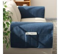 MOTTK Summer Armchair Cover,Anti Slip Linen Fabric Recliner Armrest Cover with Side Pockets,Anti Cat Scratch Sofa Arm Protector for Couch Backrest (Dark Blue,40x110cm)