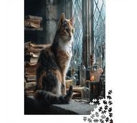 Mottled Calico Cat,Rätsel Für Erwachsene 38x26cm/1000pcs,Herausforderungsspiele The Wizard's Study Windowsill