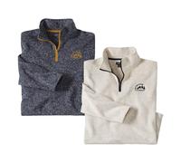 Mottled Fleece Top Pack of 2 Atlas for Men Mid Navy 4XL