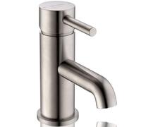 Motu Basin Mixer Tap - Brushed Nickel - Single Lever Modern Bathroom Sink Tap with Press Top Waste