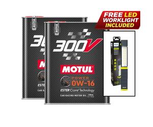Motul 300V Power 0W-16 Car Engine Oil - 4L + FREE Philips LED Worklight