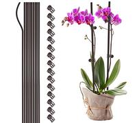 MOTUZP 10PCS Garden Metal Plant Stakes with 15PCS Vine Fixing Clip Single Stem Flower Stakes Green Bendable Plastic Coated Orchid Stakes for Orchid Lily Rose Plants Support (brown)