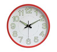 MOTUZP 12 Inch Glow in The Dark Wall Clock Silent Non Ticking Wooden Wall Clocks, Luminous Creative Wall Clock Minimalist Round Quartz Clock for Bedroom Living Room Decora (Red)