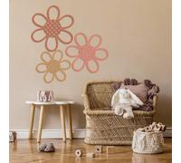 MOTUZP 3 PCS Boho Daisy Wall Decor, Rattan Flower Wall Decor, Hanging Art Wooden Boho Wall Art Nursery Wall Decor Flowers Hanging Decor for Home Office Nursery